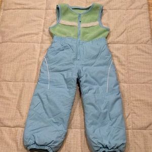 Columbia Green and Light Blue Insulated Kids Snow Bibs